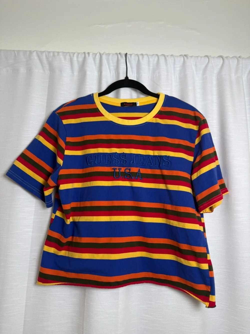 Guess Jeans USA Striped Graphic Tee Blue Multicolor Logo T Shirt | Size M - Picture 4 of 10